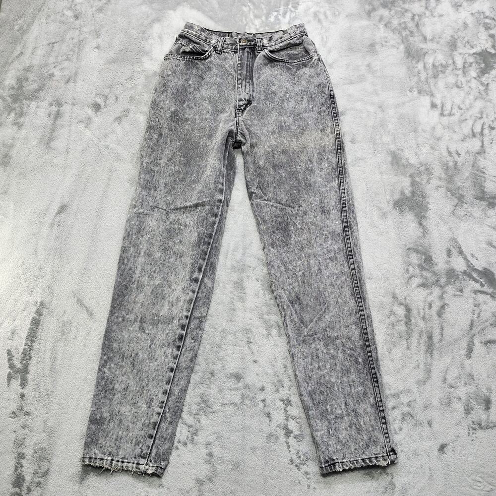 Vintage 80s Rose Denim Jeans Womens‎ 9 Juniors Black Acid Wash High Rise Tapered